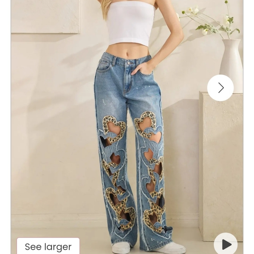 Oli & Hali Leopard Heart Cutout Blue Jeans NWT